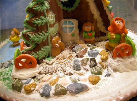 close up inside of gingerbread house