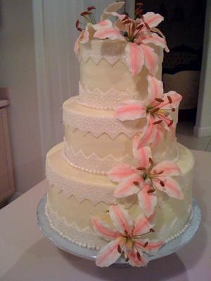 Stargazer Lillies on Wedding Cake by Marina K Merritt Island FL 32952